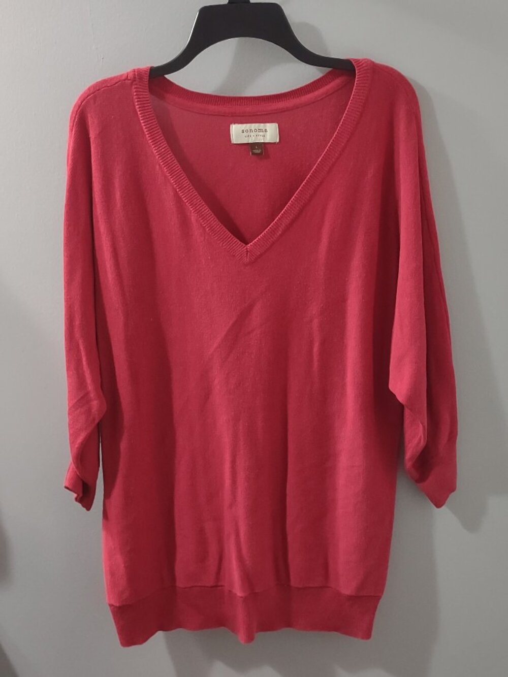 Sonoma Life + Style Red Size L Cotton/Rayon Blend Sweater
